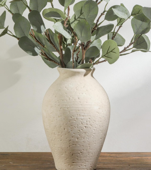 Wabi Sabi Textured Off White Round Stoneware Vase